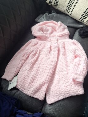 Baby Pink Hooded Knit Cape Jacket